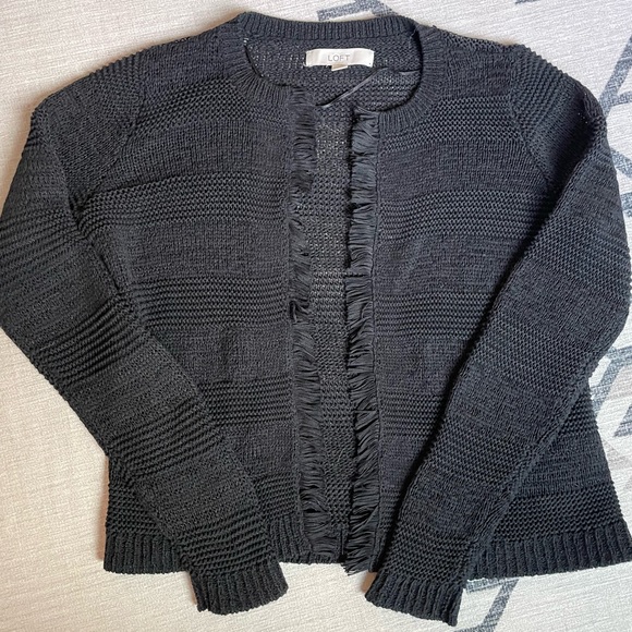 LOFT Textured Black Cardigan Sweater - Picture 1 of 3